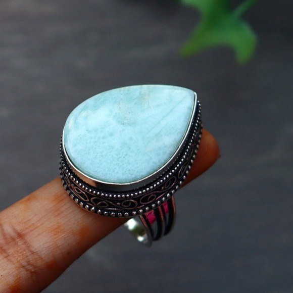 Stunning Larimar Ring/ 9 1/4 US Size Vintage Ring/ Silver Plated - Picture 3 of 7